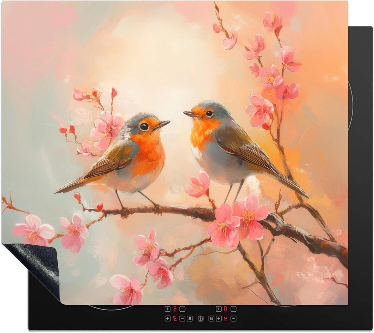 Inductie Beschermer - Kookplaat Mat - Keuken Werkruimte - Unieke Foto Print - 60x52 cm - Roodborstjes
