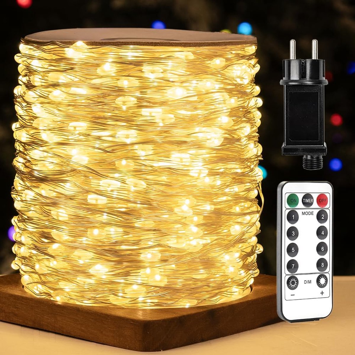 carmdering - LED Slinger - Kerstverlichting Draad - Feestverlichting Set - 8 Verlichtingsmodi - Afstandsbediening Met Timer - Koperdraad Met Zilverkleurige Coating - Warm Wit Licht - Veilig Voor Binnen En Buiten - 1000 LED
