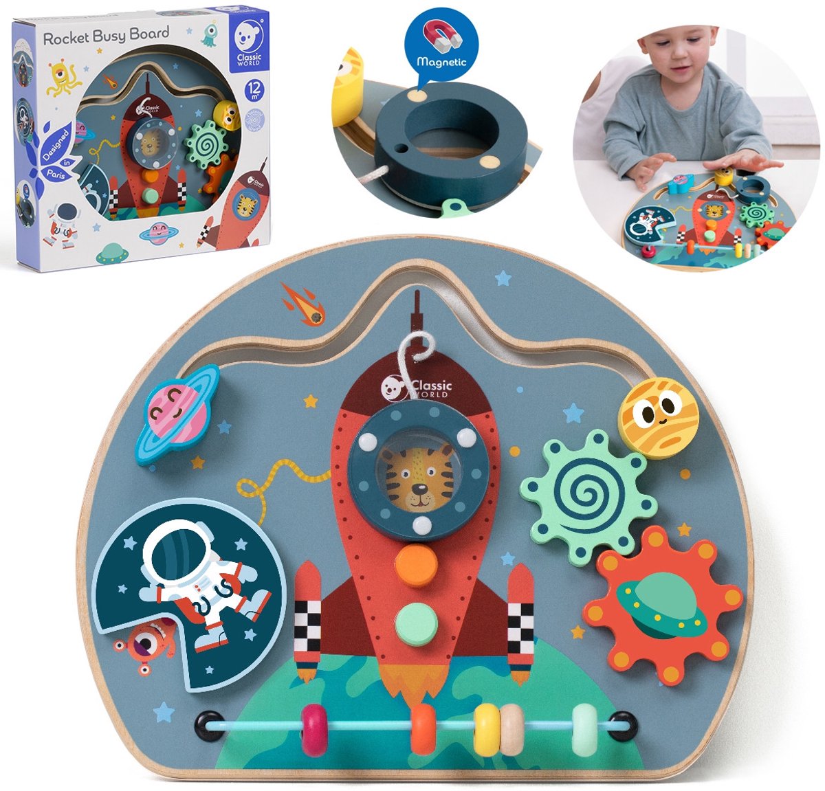 Classic World houten activiteitenbord raket educatief speelgoed.