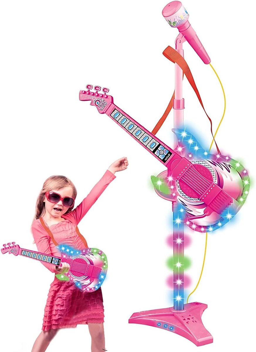 Gitaar en microfoon set - Muziekinstrument speelgoed - Muzikaal talent ontwikkelen - In hoogte verstelbare standaard