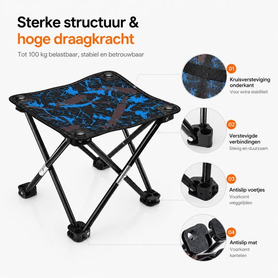 BOTC Opvouwbare Kampeerkruk - Mini Opvouwbare Kruk - 29x29x 29cm - voor Volwassenen, vissen, wandelen, tuinieren en strand met draagtas - Blauw van Merkloos — afbeelding 4
