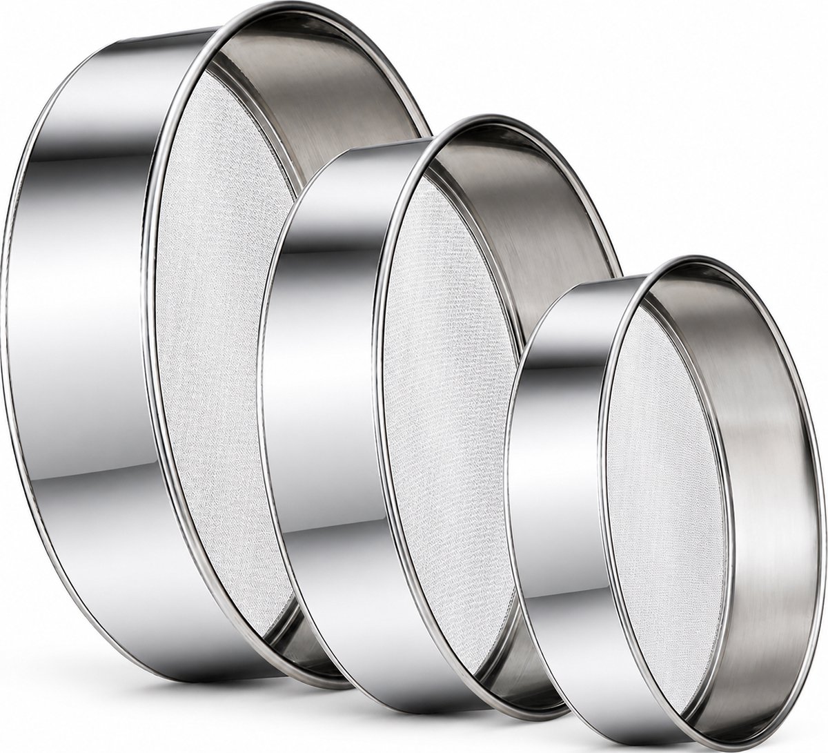 SMH LINE® Meelzeef - 3-delig set - RVS - Ø 26/32/34,5cm - Keukenzeef - Voor Meel, Rijst, Groenten en Fruit