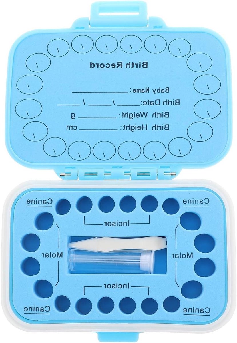 Babytand Bewaardoosje - Melktand Doosje - Baby Herinneringen Bewaren - Aparte Vakken - 11x8x3 cm - Blauw