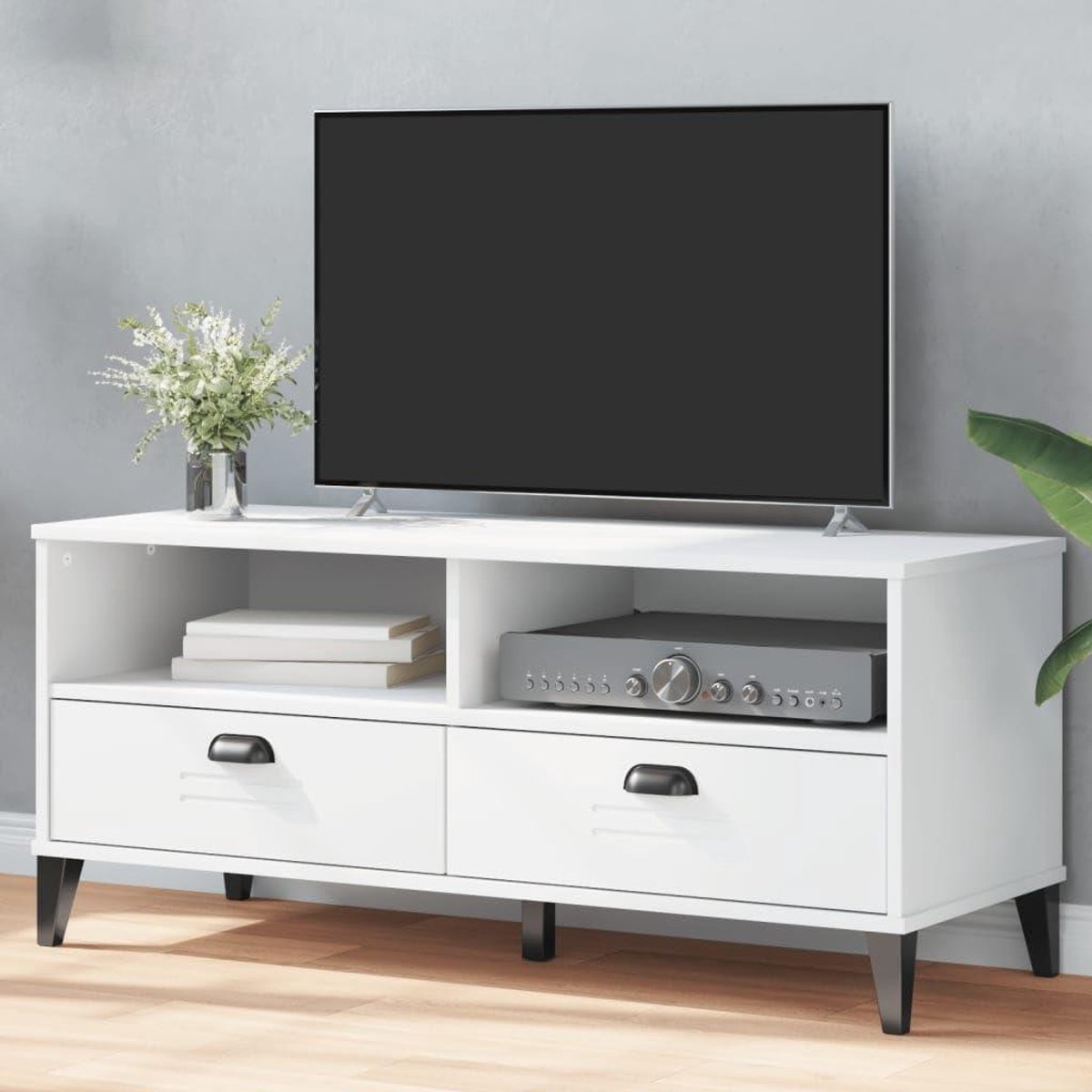 TV-kast - Tv-meubel - Opbergen Media - Massief Hout - Niet gespecificeerd - Wit