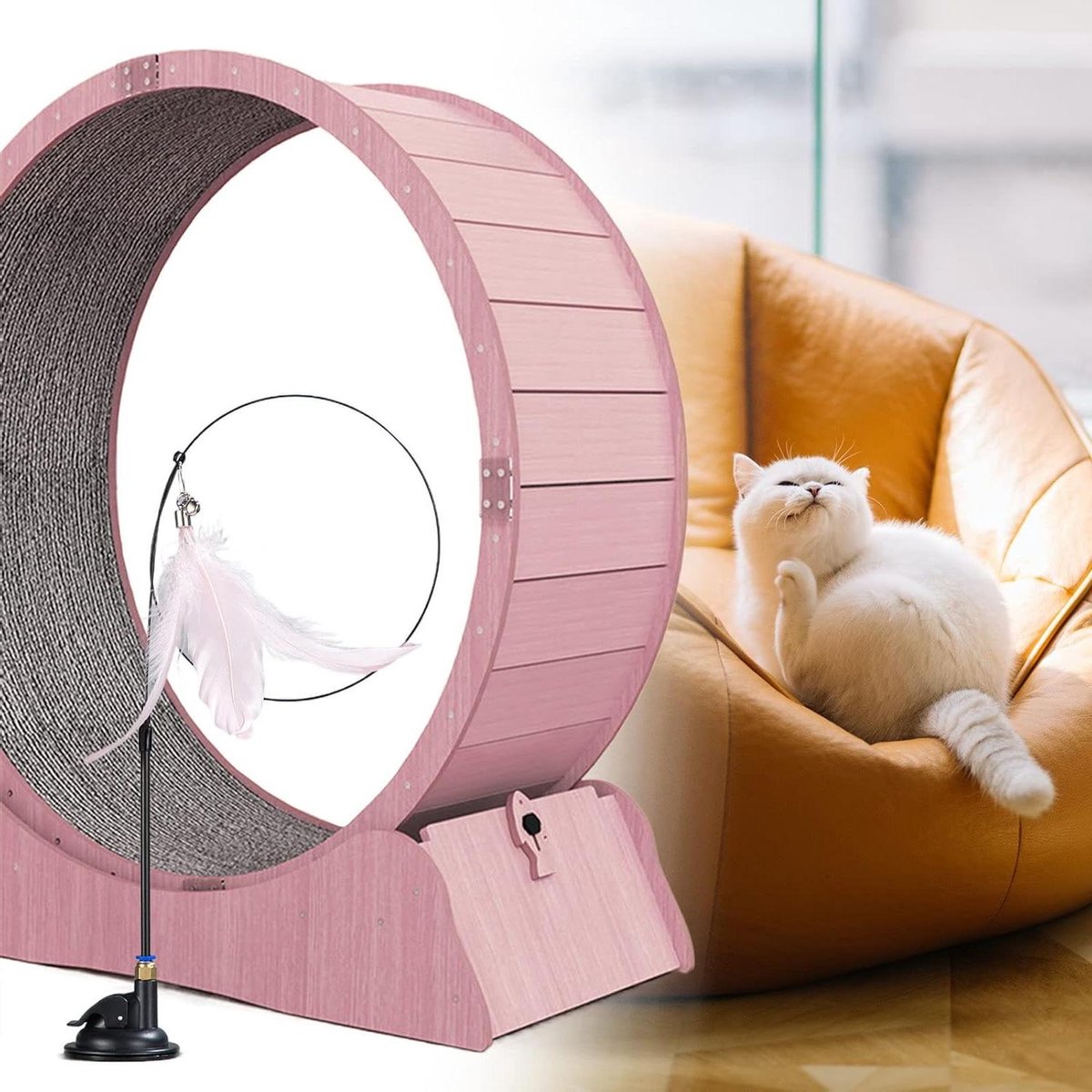 Kat Oefenwiel - Loopwiel Katten - Actieve Katten - Laag Geluid - S - Roze