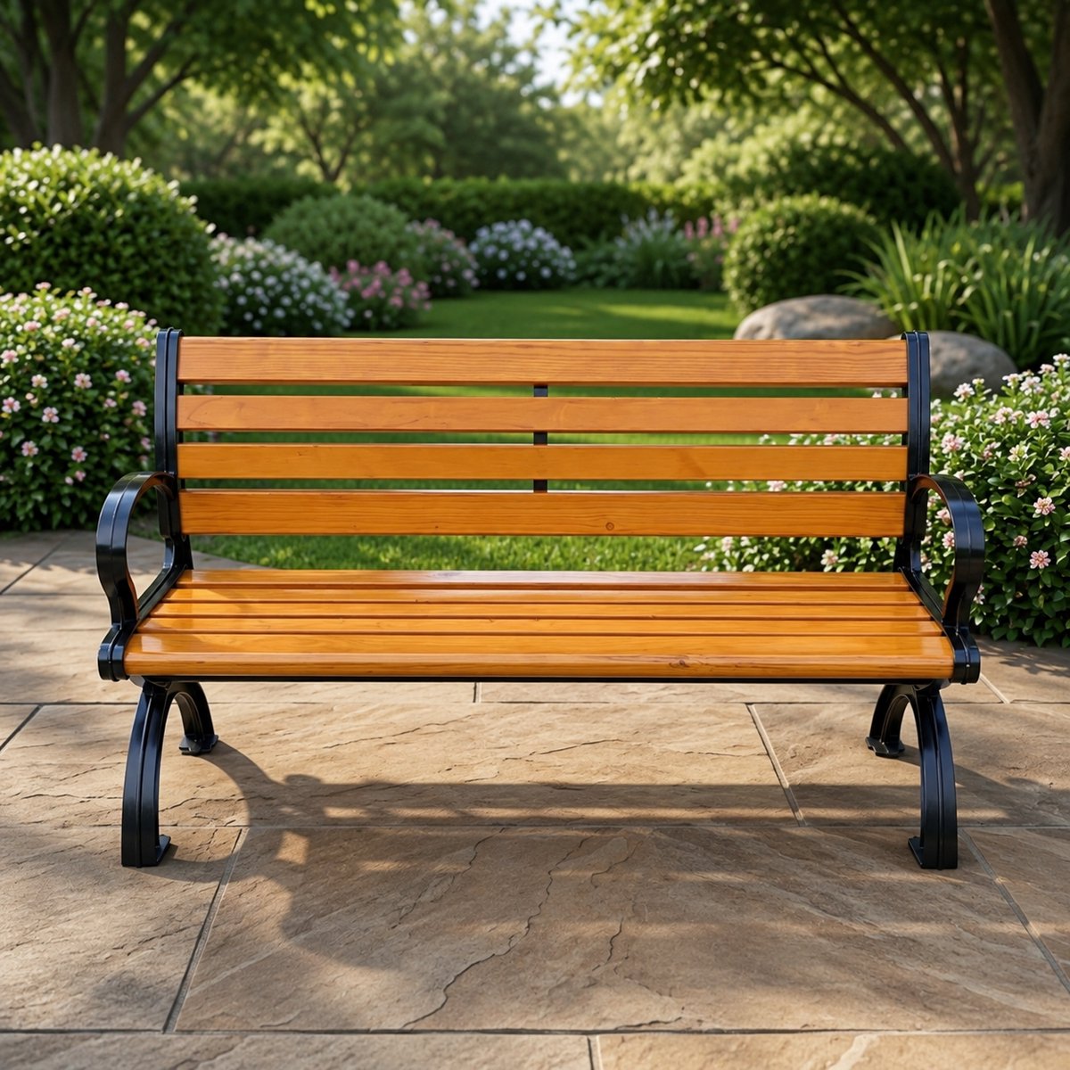 Antieke Gietijzeren Tuinbank 120 cm met Massief Houten Zitting en Rugleuning – Extra Sterk en Stabiel tot 400 kg – Weerbestendige Parkbank voor Tuin, Terras en Veranda – Industrohome