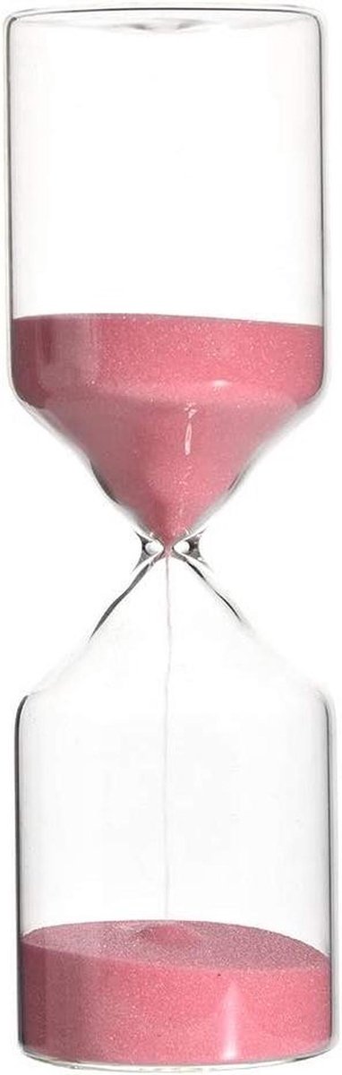 Zandloper 30 Minuten - Zandklok Decoratie - Tijd Meten - Glazen Cilinder - 18 cm - Roze