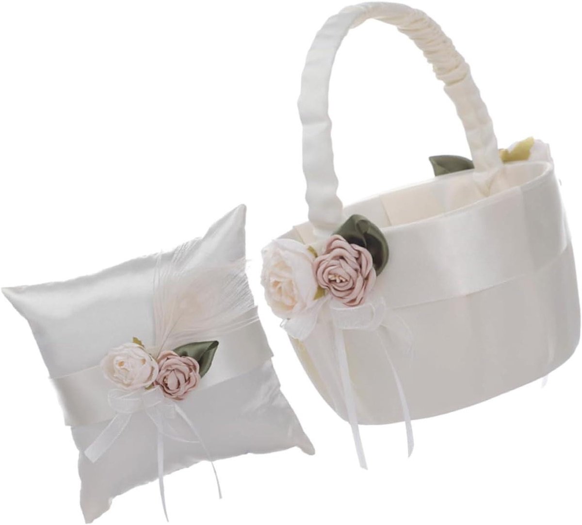 Trouwring Bloemmand - Ringhouder Bruiloft - Romantische Sfeer Creëren - Met Kant Strik Decoratie - 18x18x7 cm - Wit