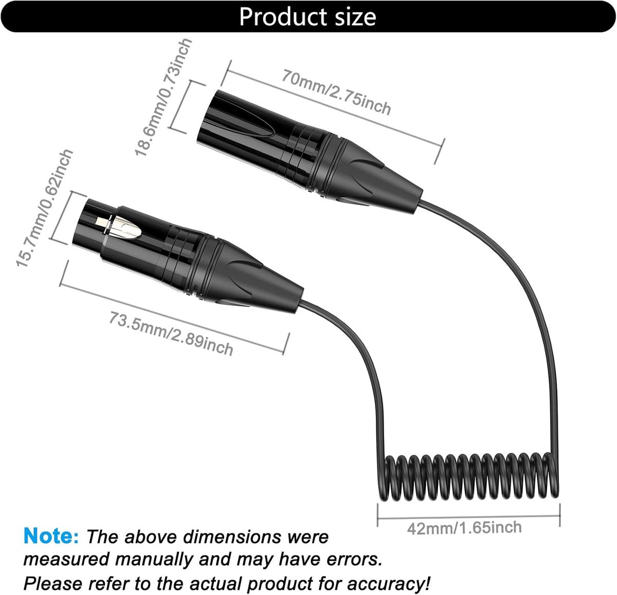 Auditieve Verbindingskabel - Microfoon Kabel - Live Optredens - Intrekbare Veer - 50 cm - Zwart