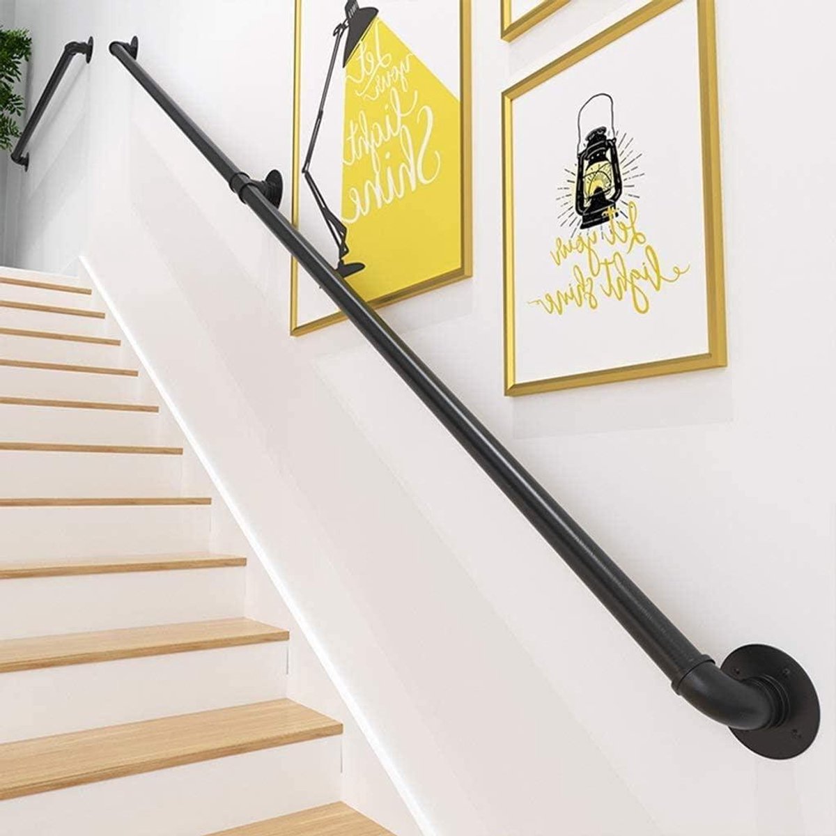 Industriële Leuning - Trapleuning Set - Veilig Traplopen - Roestwerende Coating - 30 cm - Zwart