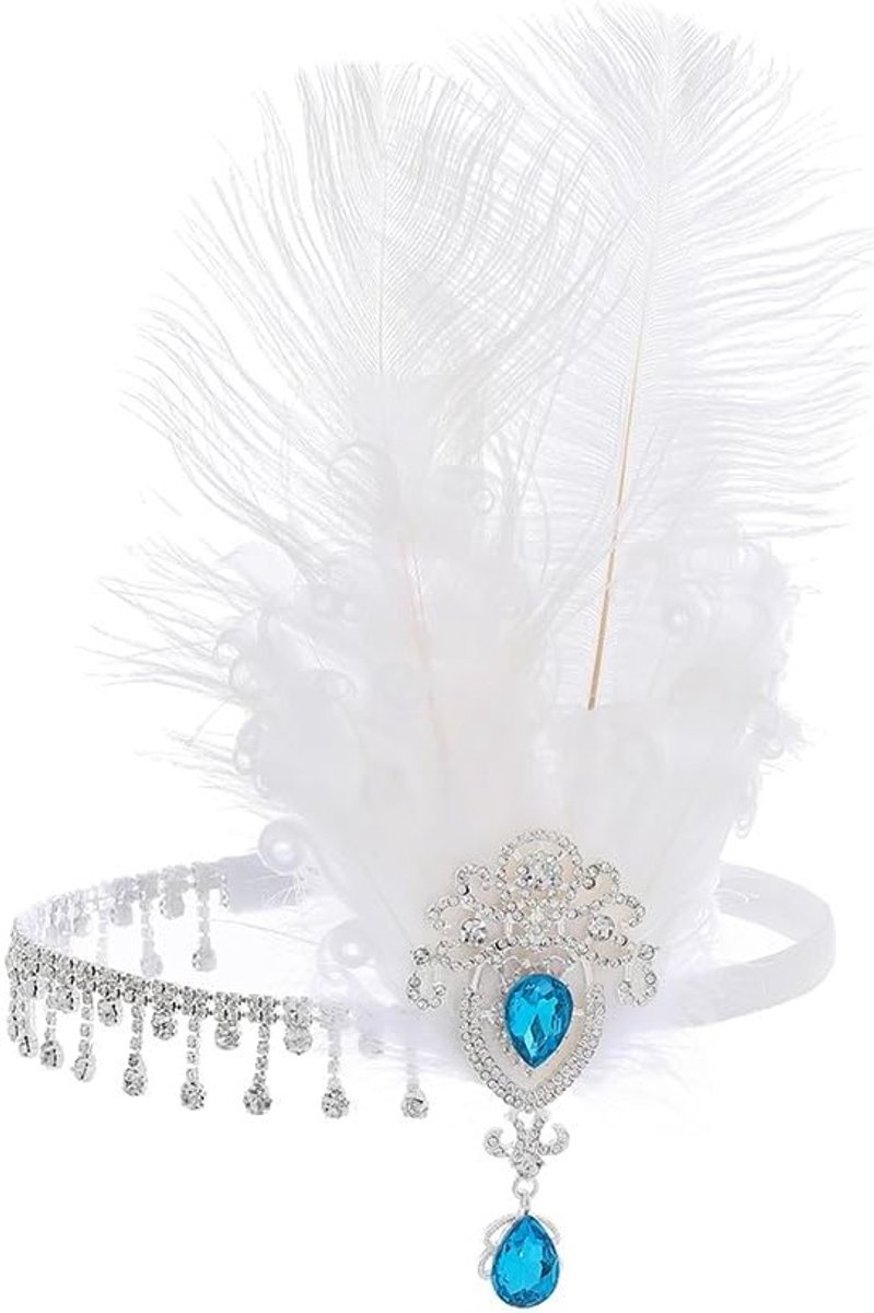 Elegante Veer Haarband met Witte Kristallen voor 1920s Kostuum, Bruiloft, Feest en Prom