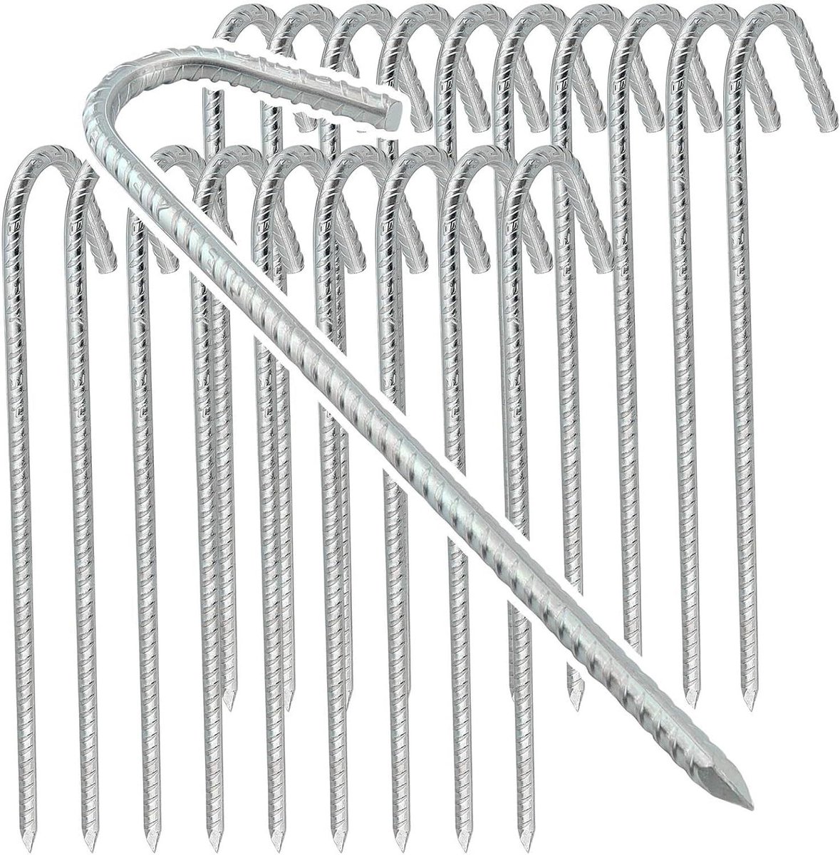 Grondankers Haringen - Tentpennen Metalen - Buiten Bevestigen - J-Hook Ontwerp - 40 cm 20 stuks - Zilver