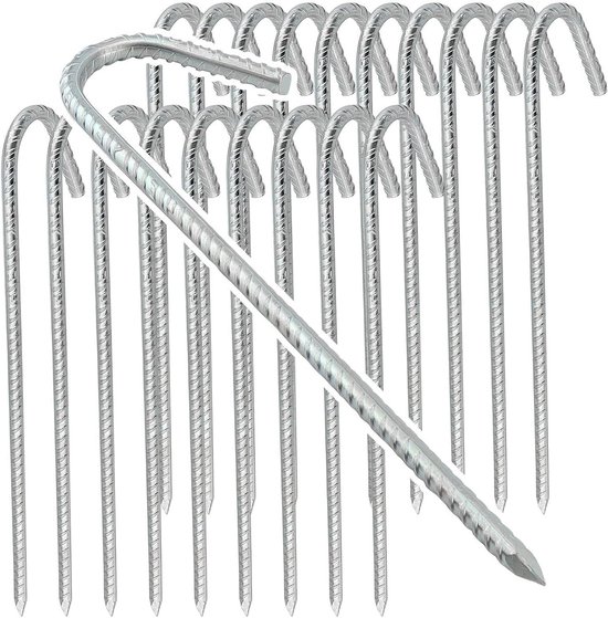 Grondankers Haringen - Tentpennen Metalen - Buiten Bevestigen - J-Hook Ontwerp - 40 cm 20 stuks - Zilver