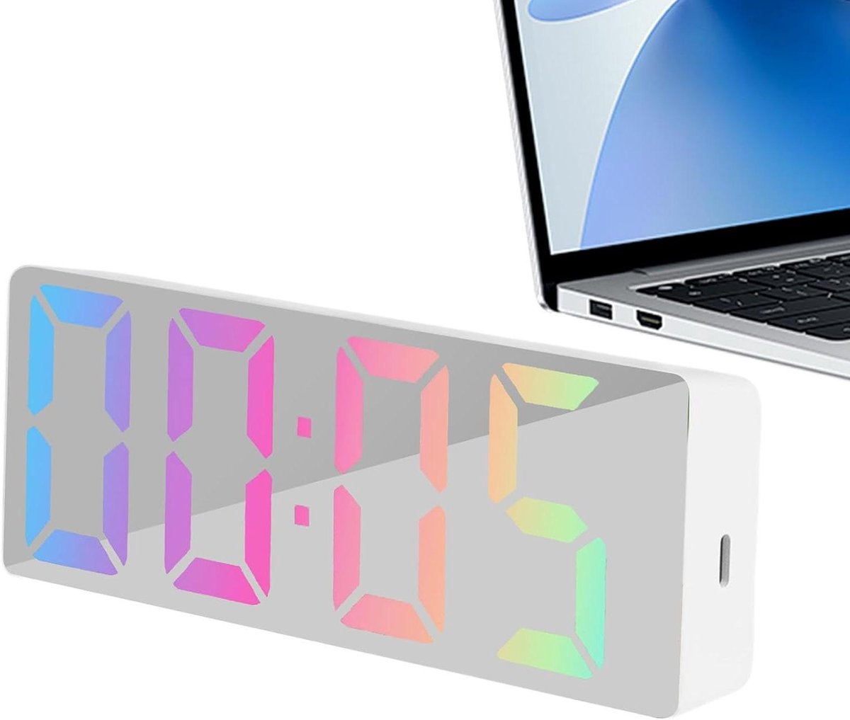 LED Spiegel Wekker - Digitale Klok Bureau - Ochtend Routine - Stil Lopend - 16 x 6 x 2.7 cm