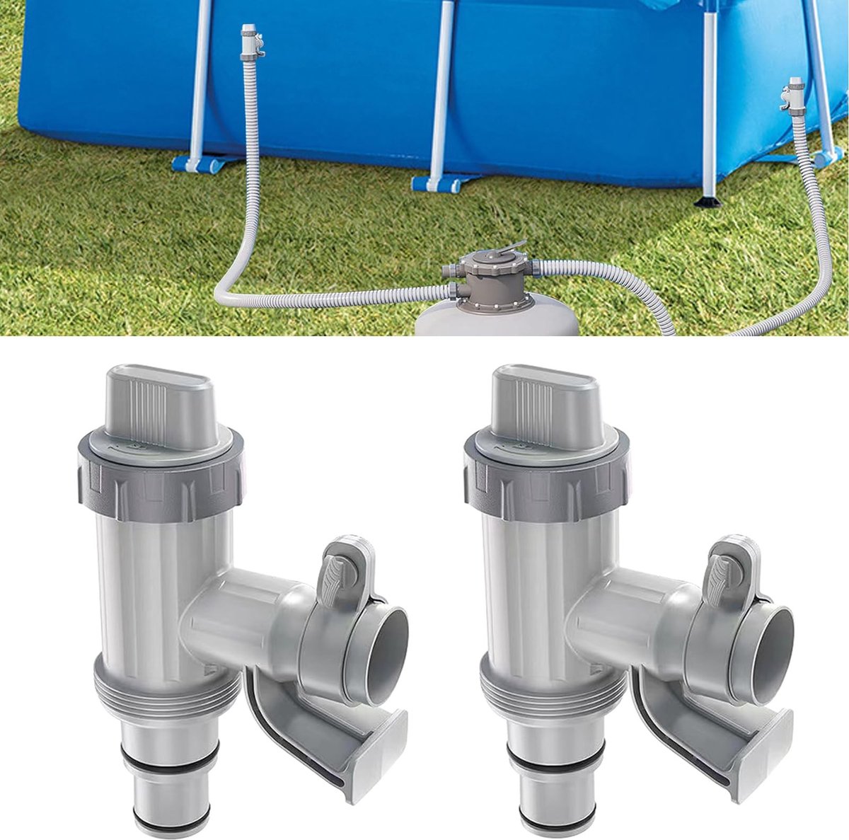 aladdien - Adapter zwembadslang - Onderhoudsventiel - 32/38 mm - Accessoires pompsysteem - 2 stuks - Geschikt voor bovengrondse zwembaden