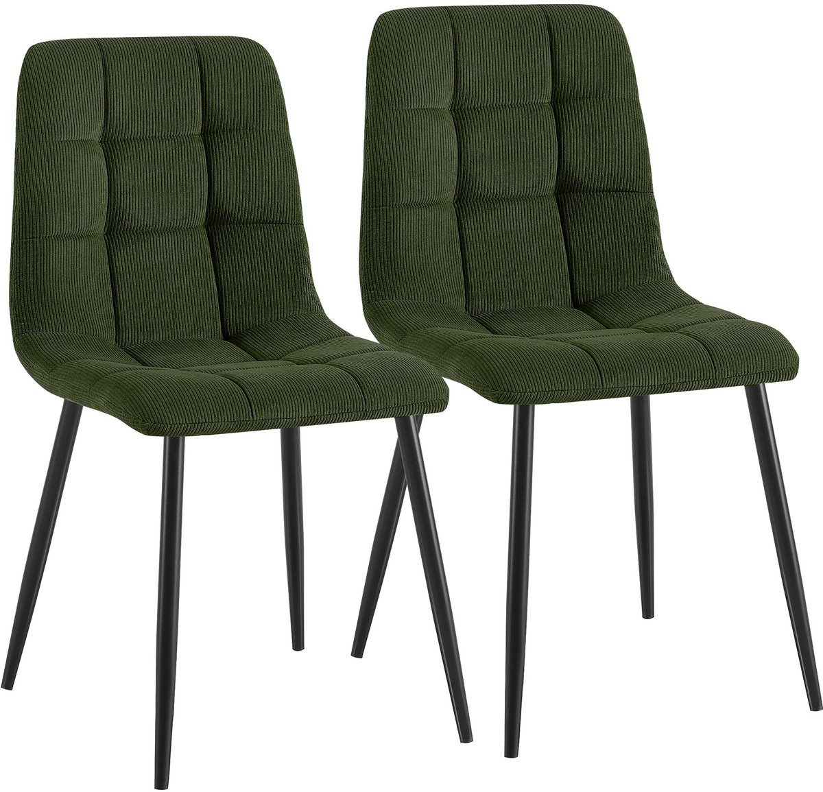 CLP Antibes eetkamerstoelen set van 2 - ribstof - 150 kg - metaal - Ribstof/groen