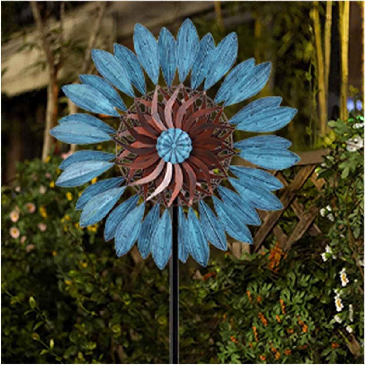 Windspinner Tuin - Windmolen Buiten - Tuindecoratie - Dubbele Rotoren - 84 inch hoogte - Blauw