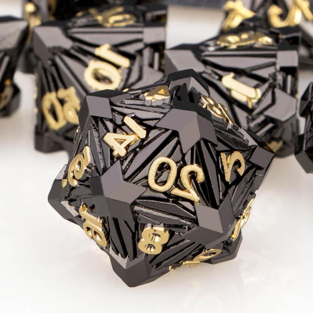 Metalen DND Dobbelstenen - RPG Dobbelstenen Set - Rollenspellen Spelen - Crystal Shards Ontwerp - 16mm - Zwart Goud