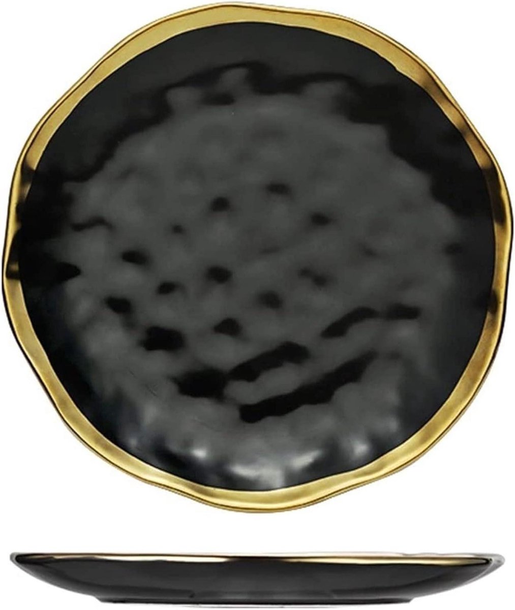 Dinerbord Keramiek - Porseleinen Schaal - Feestelijk Diner - Vaatwasserbestendig - 1 Stuk - Goud Zwart