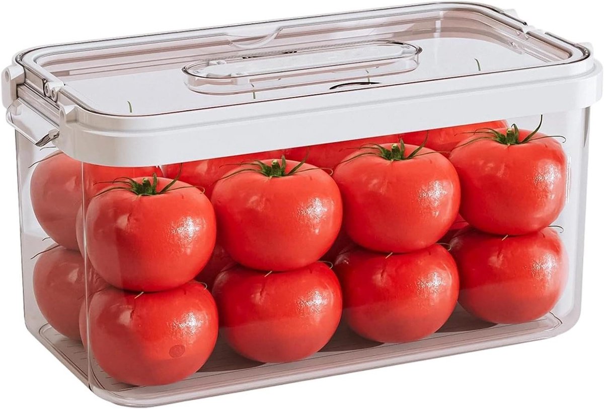 Koelkast Voedsel Organizer - Opbergbakken - Vers Houden - Efficiënte Waterafvoer - 32x16x17cm - Wit
