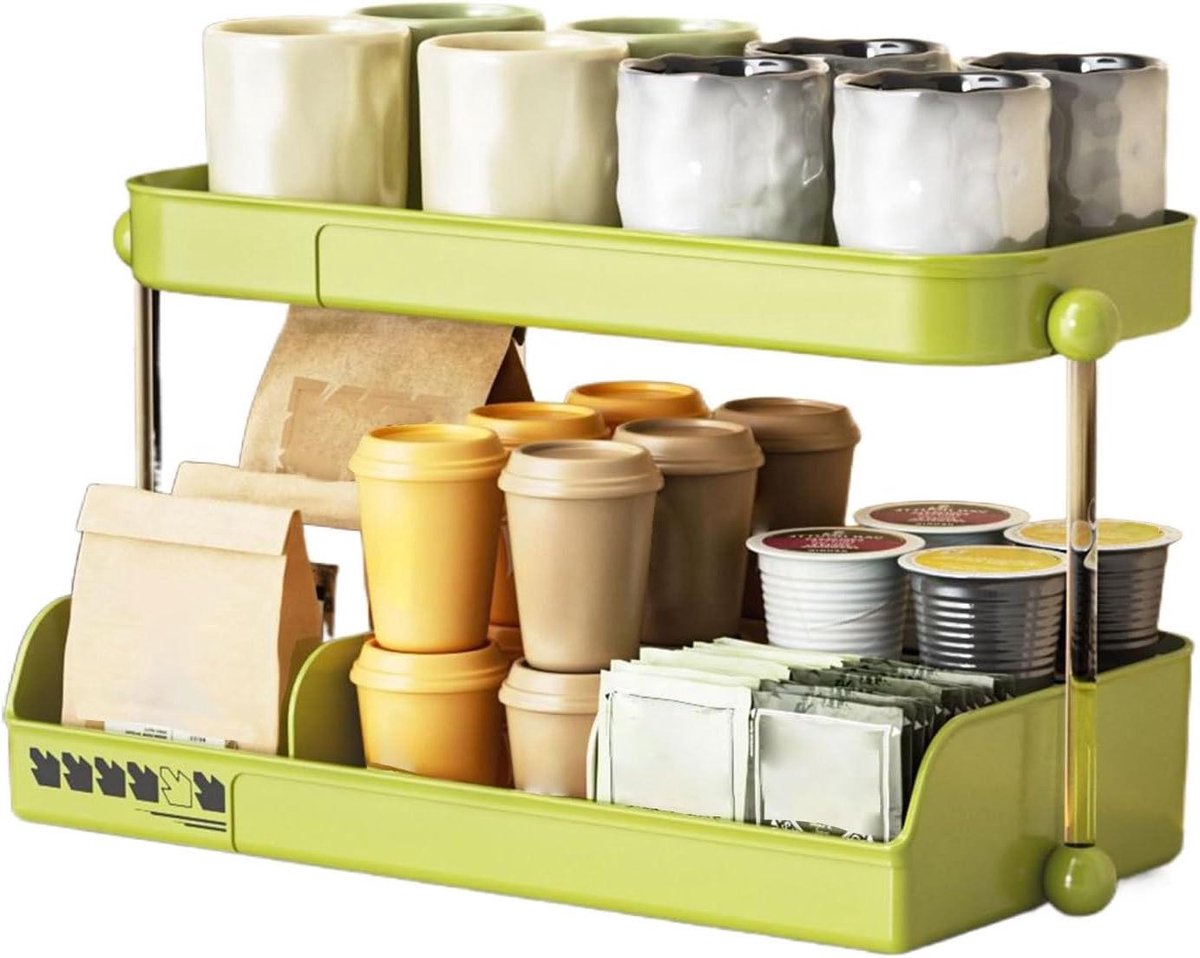 Koffiemok displayrek - Mok houder - Aanrecht organiseren - 2 niveaus ontwerp - 7x18.2x7 cm - Groen