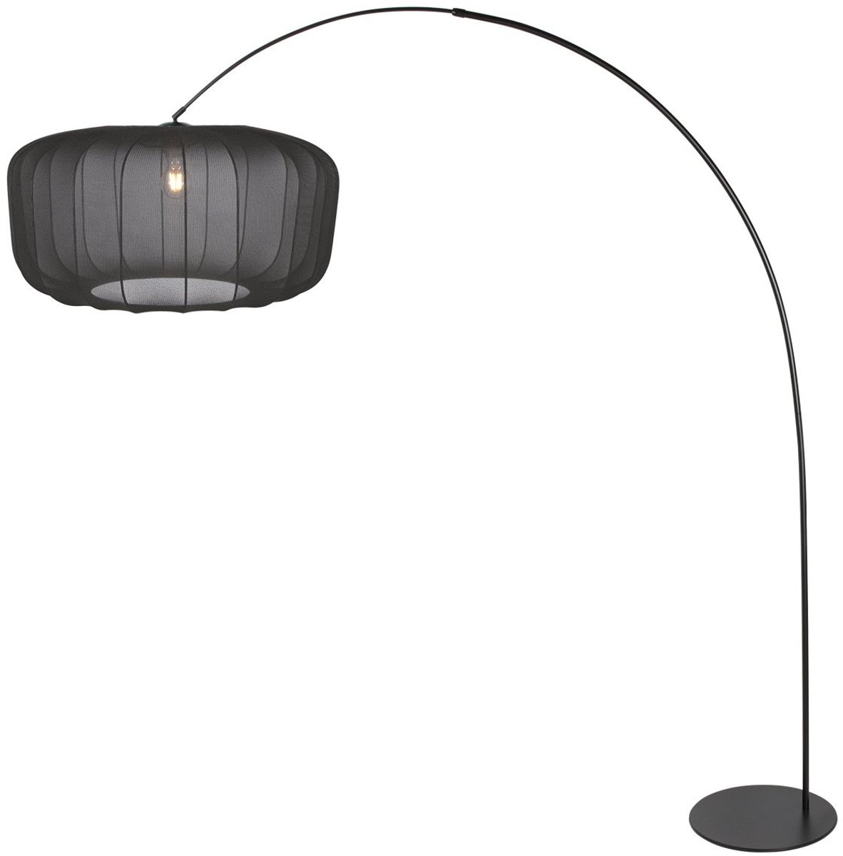 Anne Light & home Vloerlamp - zwart - Curve - metaal textiel - booglamp - E27 - 4521ZW - Anne Lighting
