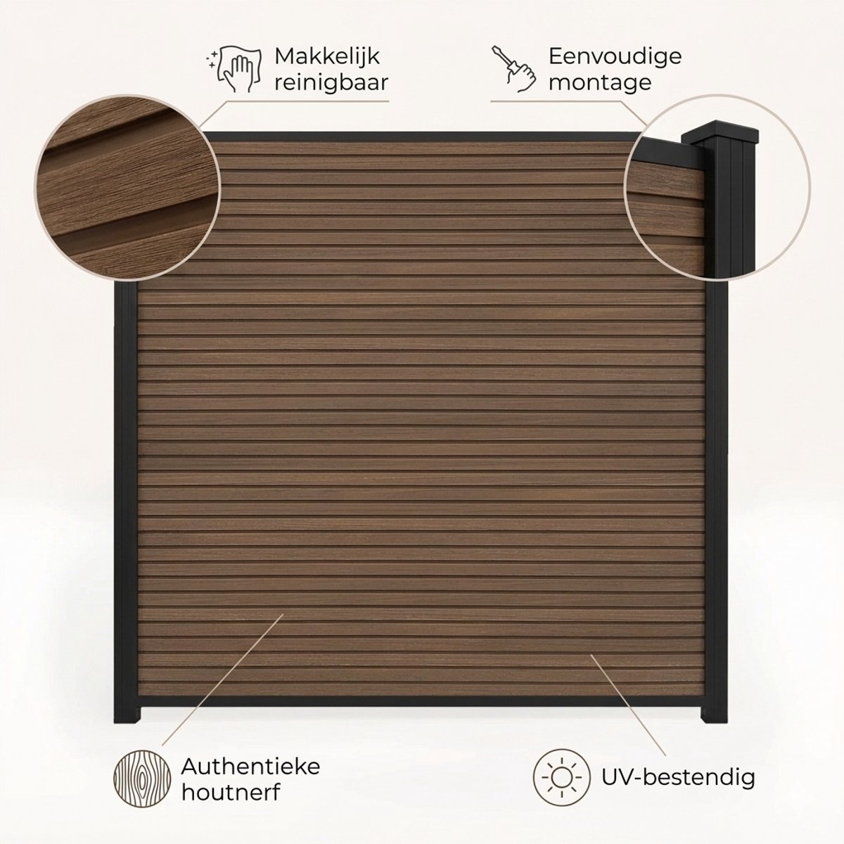 Schutting - TEAK - Composiet schutting - Aluminium palen - COMPLETE SET schuttingdeel met