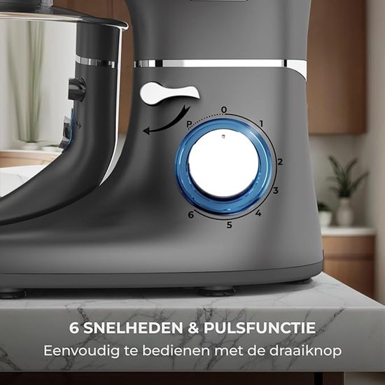 Keukenmachine - Standmixer en Deegmixer 1500 W - RVS Kom 7,8 L - Extra Kom 1,5 L - Instelbare Snelheden (6) + Puls - Deeghaak, Garde, Klopper van Merkloos — afbeelding 4