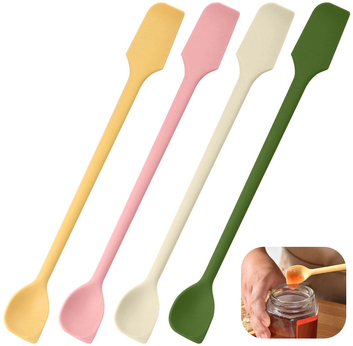 Set van 4 Siliconen Cosmetische Spatels – Mini Make-up Spatels voor Crèmes, Lotions en Flesjes – Herbruikbare Voedselschrapers – Klein en Flexibel