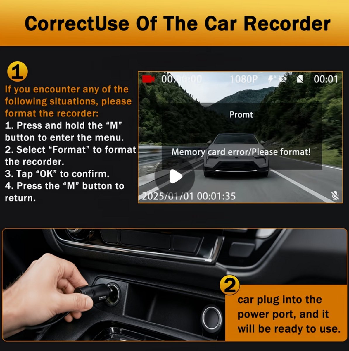 Dashcam Auto Full HD 1080P – Dual Lens Voor & Binnen | IR Nachtzicht, Loop Recording, 3 Inch IPS Scherm incl. SD-Kaart – foto 2