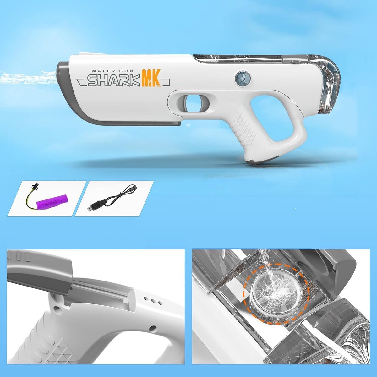 Elektrisch Waterpistool Voor Kinderen En Volwassenen - Automatische Waterherlading - Lichtgewicht Ontwerp Schieten Meer Dan 250 Ontploffingen Waterblaster Squirt Guns Tot 32 Ft Lange Afstand - Zomer Buiten Strandfeestspeelgoed — afbeelding 12