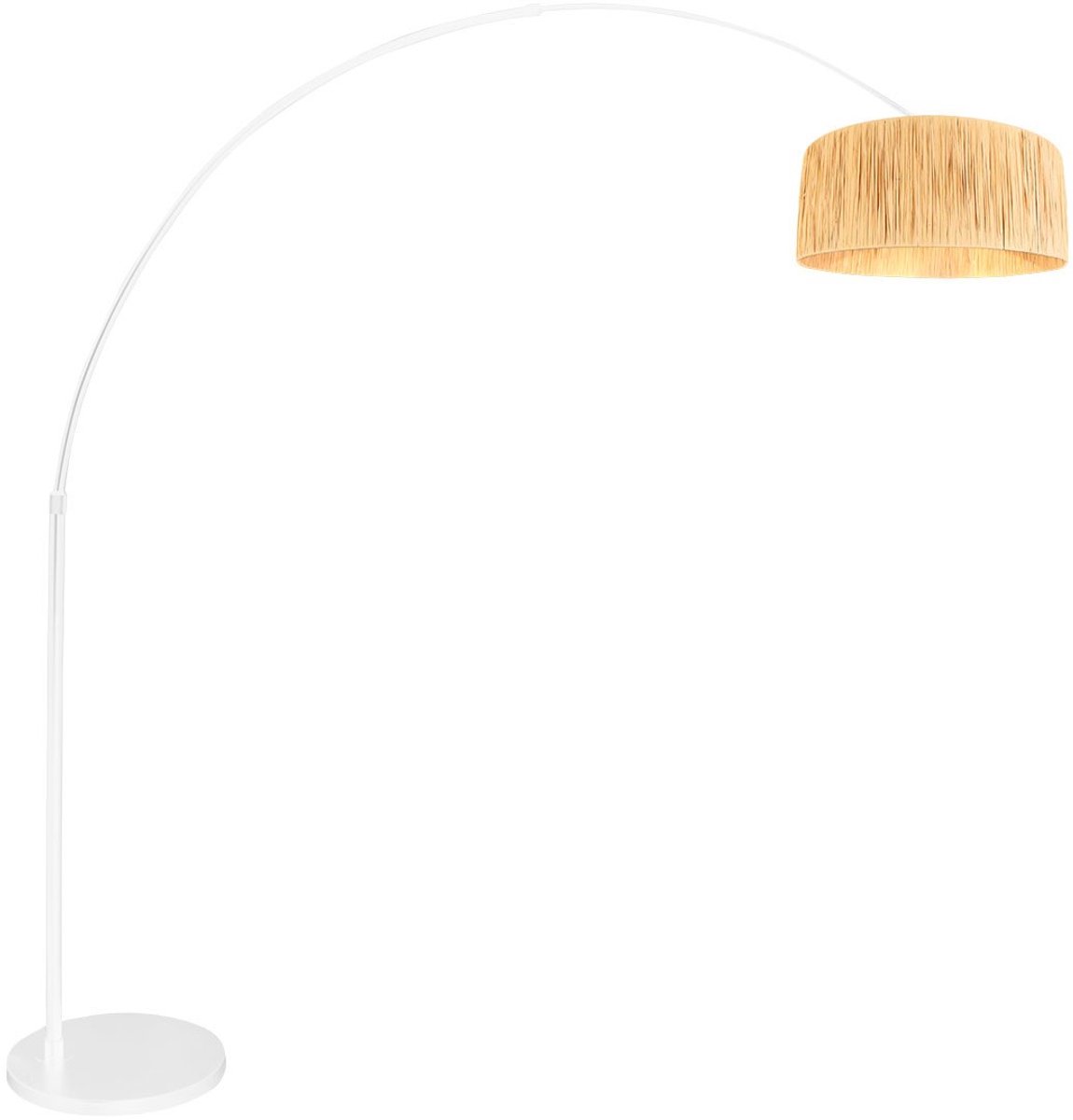 Witte vloerlamp / booglamp Sparkled Light 3785W van Steinhauer, met naturel seagrass kap, hoogte verstelbaar, uitschuifbaar tot 230 cm, trendy design voor binnen.