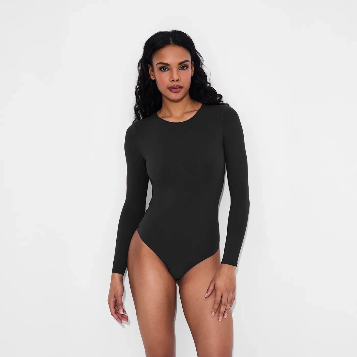 cfab Bodysuit met ronde hals en lange mouwen - Zwart - 2XL - Corrigerende Body - Naadlos - corrigerend ondergoed dames