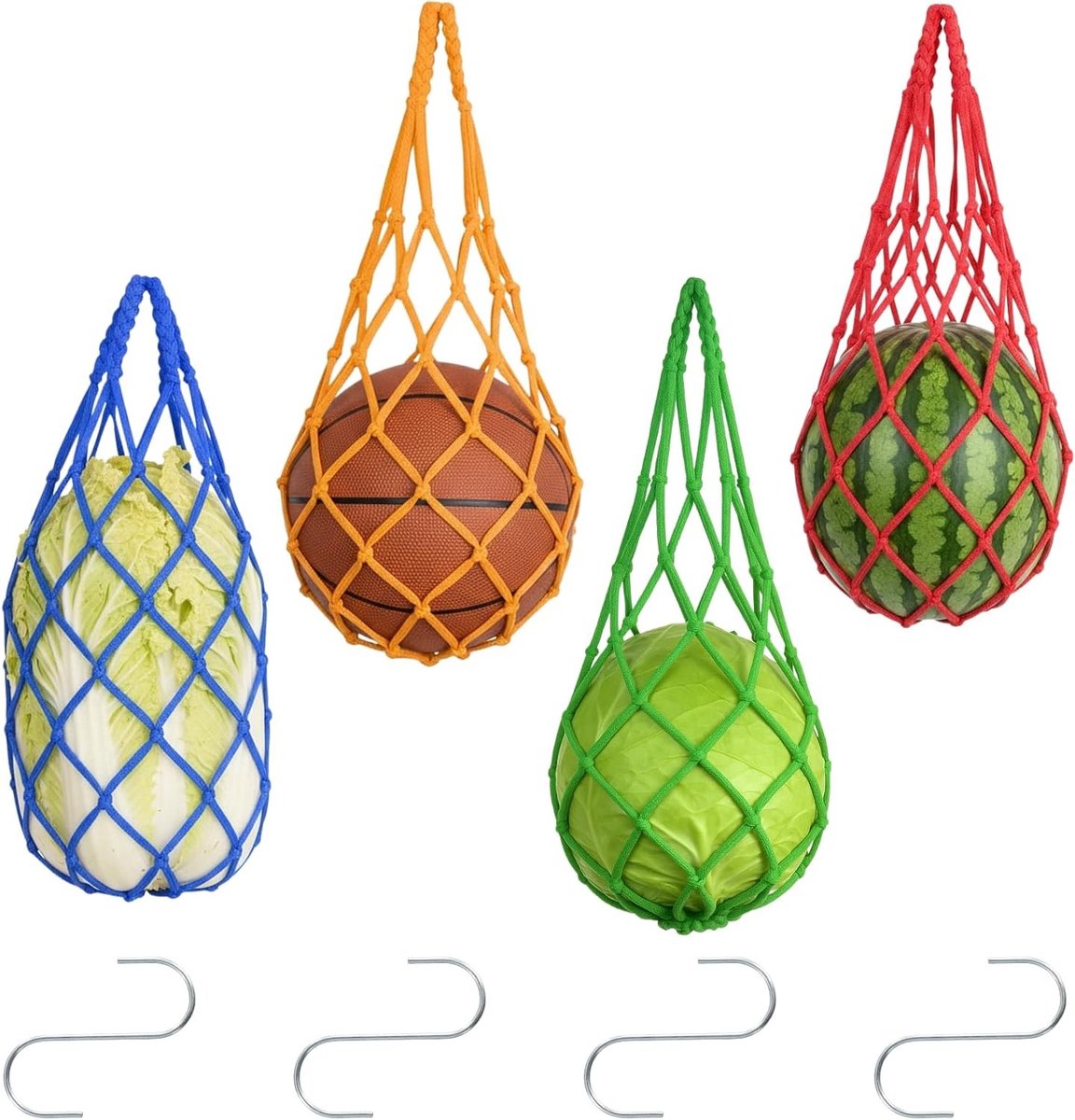 Voederdispenser voor Leghennen - 4-delige Mesh Feeder met Haakjes voor Voeding, Geschikt voor Kippen, Eenden en Ganzen, Ideaal voor Fruit en Groenten