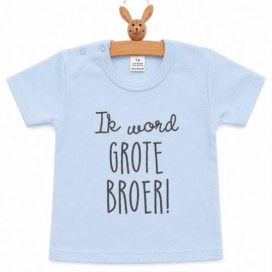Shirt Ik word grote broer  big brother | korte mouw | licht blauw | maat 86 zwangerschap aankondiging bekendmaking baby