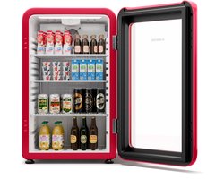 Klarstein Drankkoeler Audrey Evo drankkoelkast met glazen deur - 115 liter, retro design, ledverlichting, dubbelwandige deur, 0-10 °C, energie-efficiëntieklasse C, verstelbare pootjes, rood - Drankenkoelkast - voor Bar - Drankenkoeler