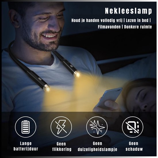 TIM®Nekleeslamp - Leeslampje voor Boek - Neklamp met 3 Lichtstanden - LED Verlicht - 3 Kleuren - Extra Licht - Zwart - 2cm x 20cm x 25cm — afbeelding 3