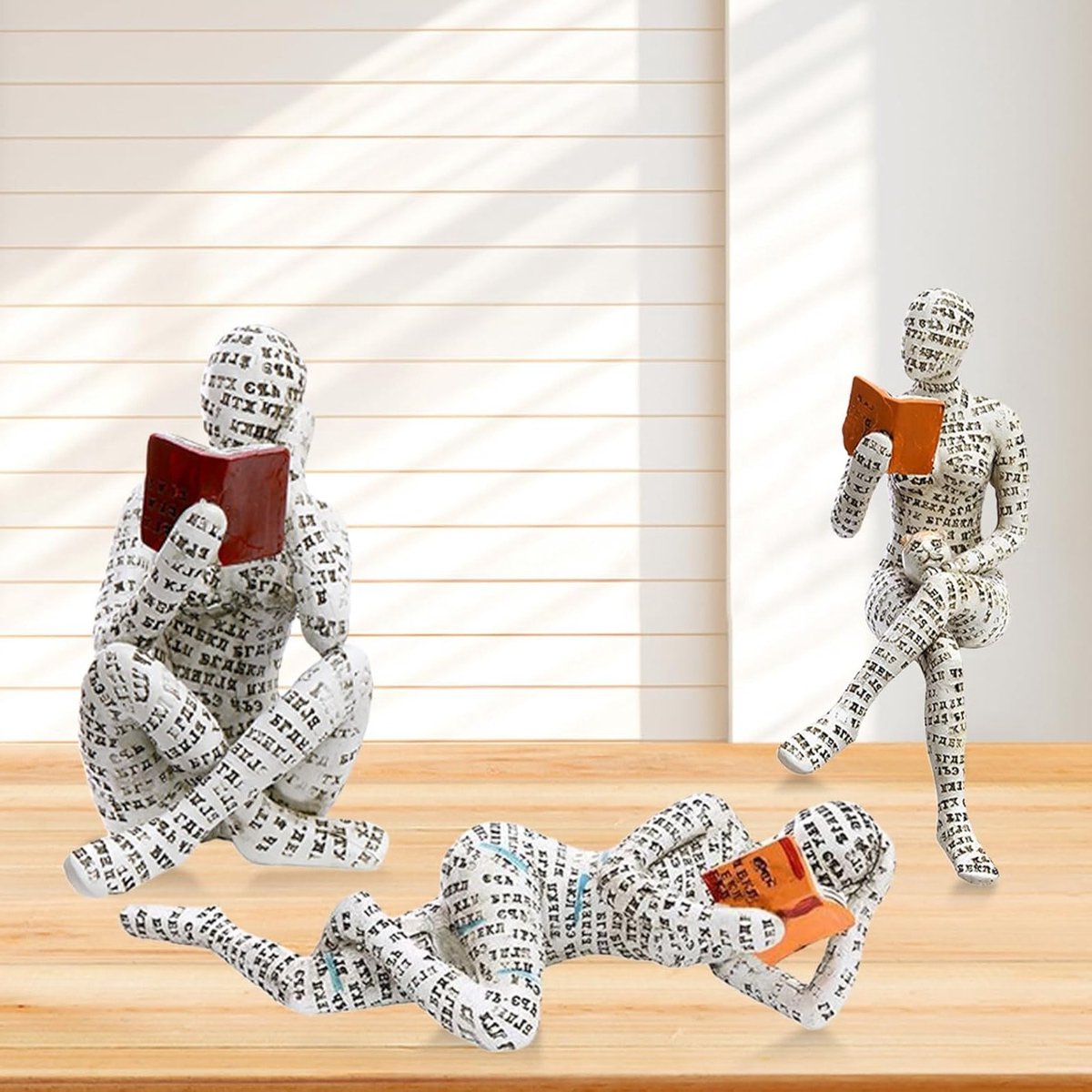 Set van 3 moderne abstracte boekenwurm sculpturen, decoratieve figuren voor woonkamer, slaapkamer en kantoor, unieke kunst voor boekenliefhebbers