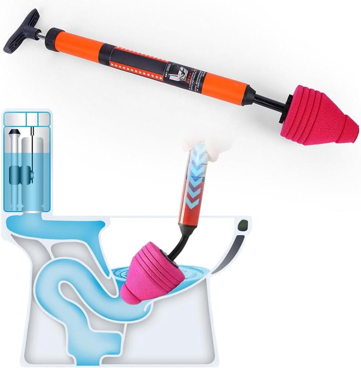Toiletplunjer - Afvoerontstopper - Leidingen ontstoppen - Hogedruk vacuüm - 62 cm - Grijs