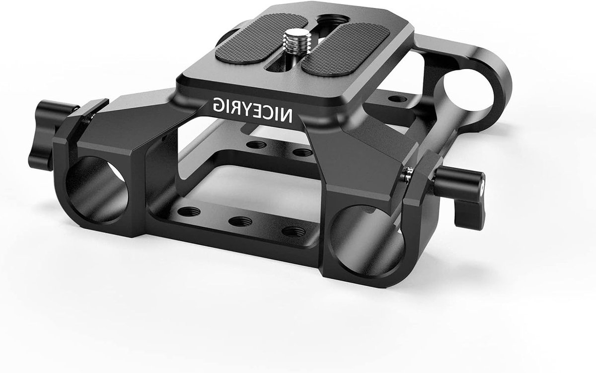 Lichtgewicht Basisplaat met Dubbele 15mm Stangklem voor Camera's, Cage en Statief - Geschikt voor Canon, Nikon, Sony en Panasonic