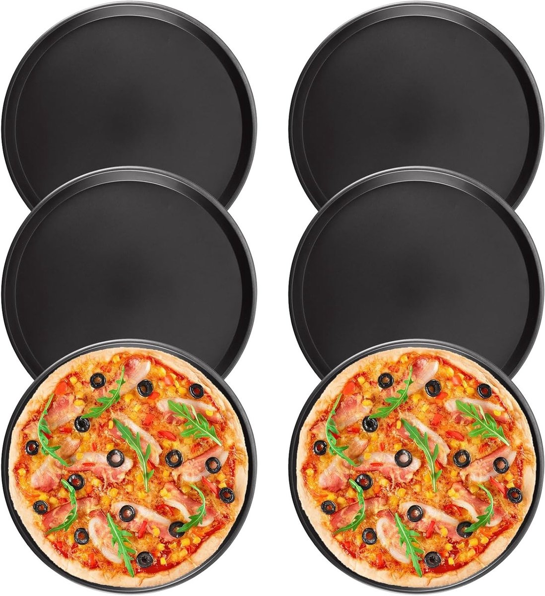Set van 6 ronde pizza borden van 30 cm anti-aanbak koolstofstaal ideaal voor oven en bakken van pizza's