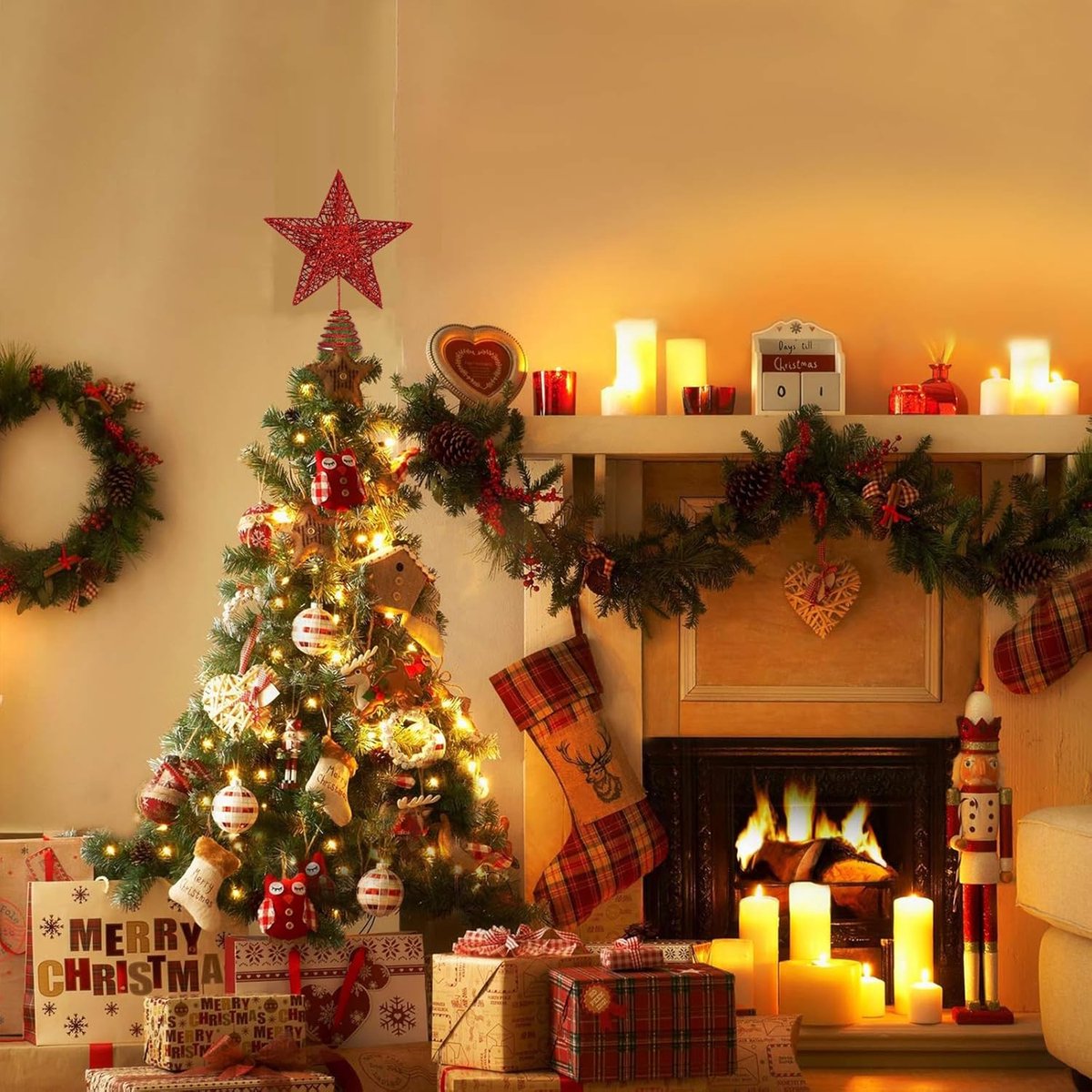 Kerstboom Ster - Boomversiering Top - Feestelijke Decoratie - Gedetailleerd Hol Ontwerp - 15 x 20 cm - Rood – foto 4
