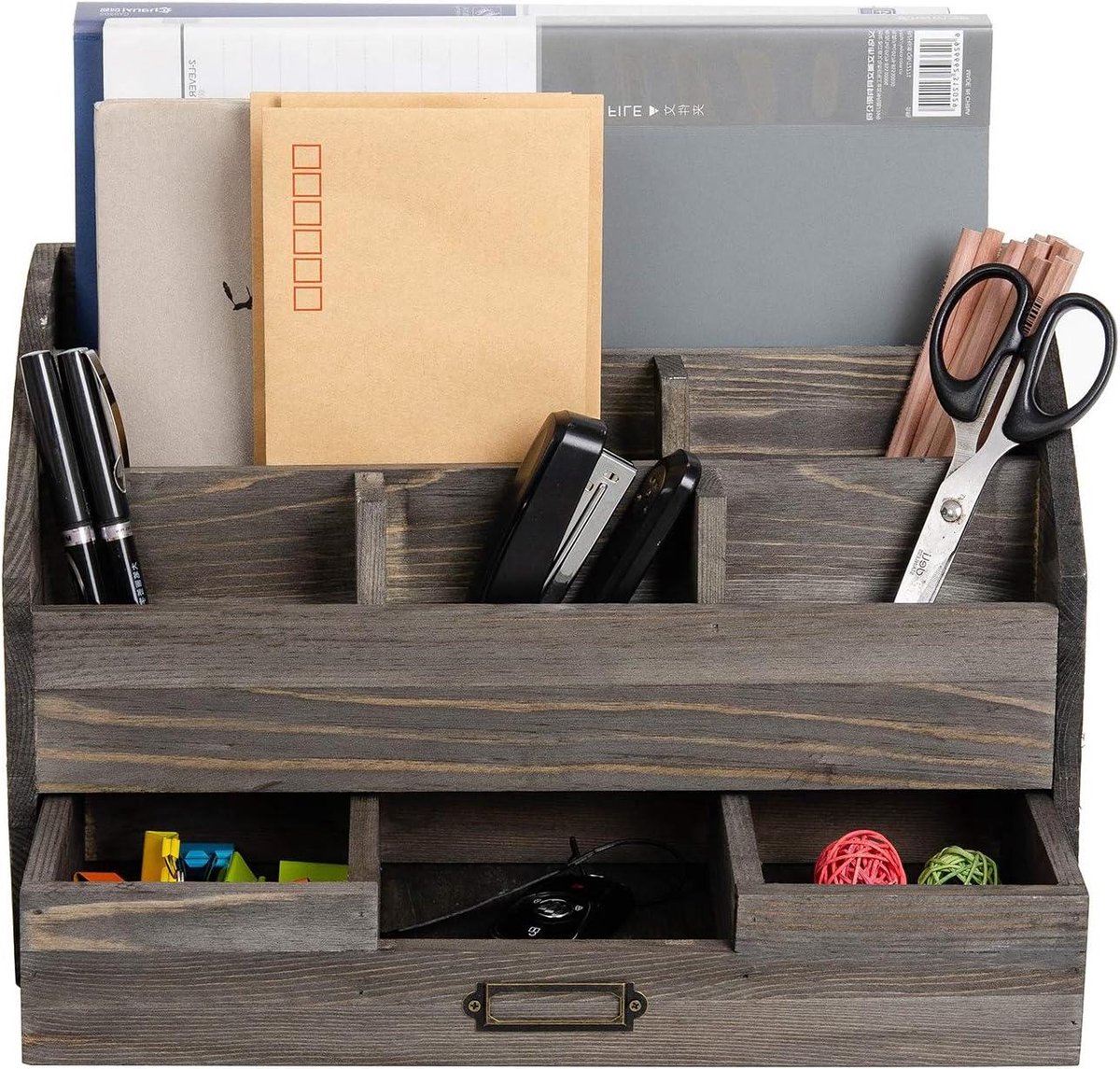 Houten Bureau Organizer - Opberger met Lades - Bureau Organiseren - 5 Vakken 2 Lades