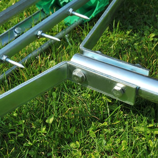 Gazonbeluchter - Prikrol - Grasbeluchter - Handverticuteerder - Verstelbare steel - Verzinkt - Stalen pinnen - Handmatig - Tuin - 139x43,5x15cm - 1 stuk - Groen-Zilver — afbeelding 3