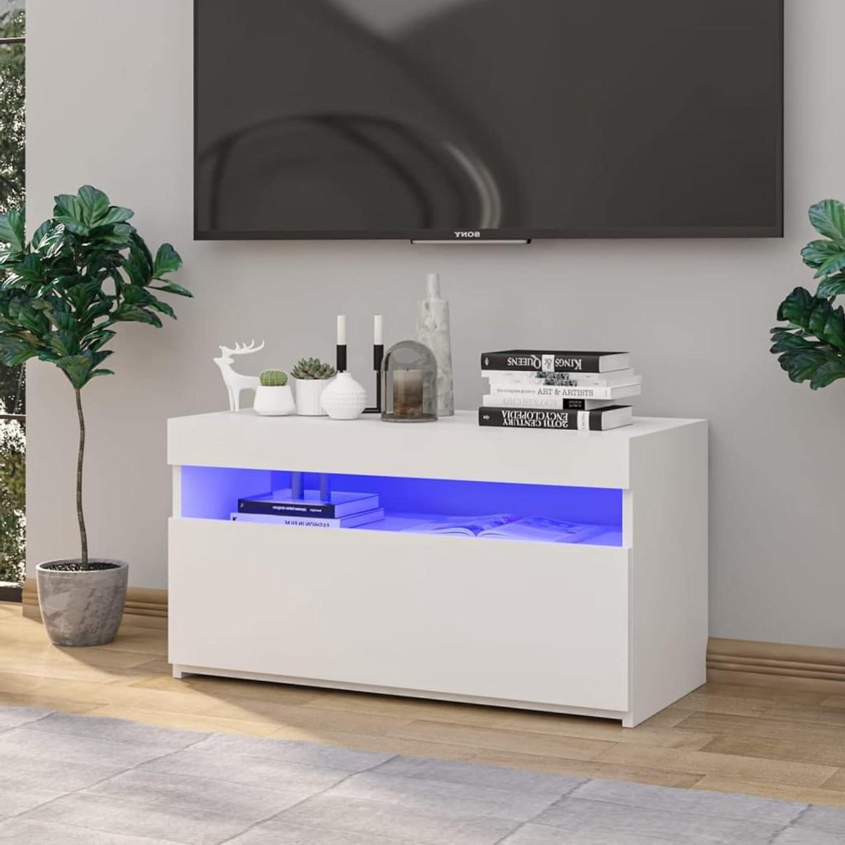 TV-kast met LED - Mediameubel - Woonkamer Inrichten - Moderne Stijl - 75 x 35 x 40 cm - Wit