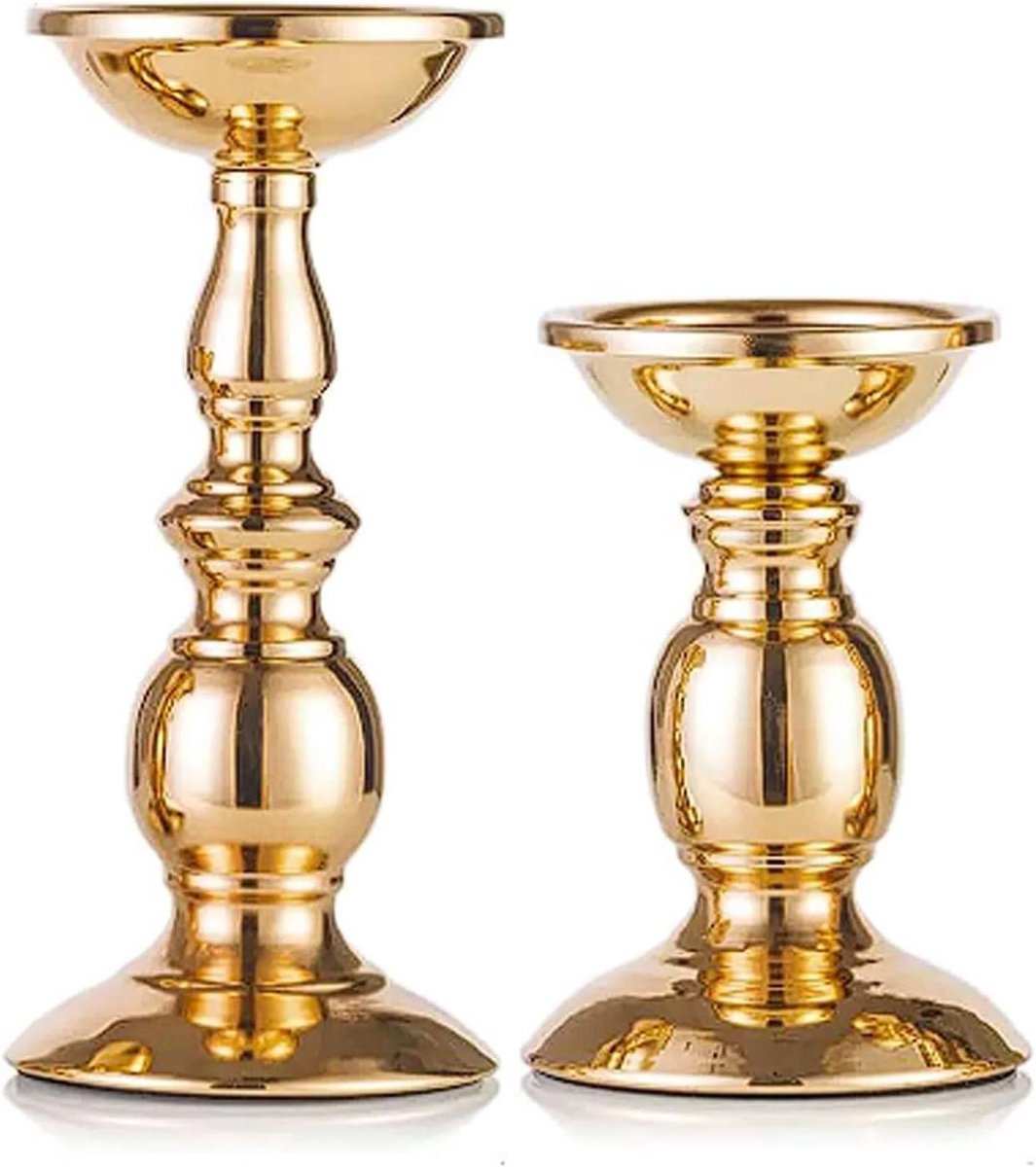 Kandelaars Set - Kaarsenhouders - Romantische Sfeer - Elegante Gouden Afwerking - Twee Maten - Goud