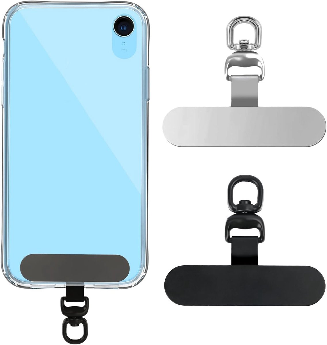 2 Stuks Universele Smartphone Koord Patches, 360° Draaihaak, Rvs Lanyard voor Mobiele Telefoons, Ideaal voor Beveiliging en Draagbaarheid