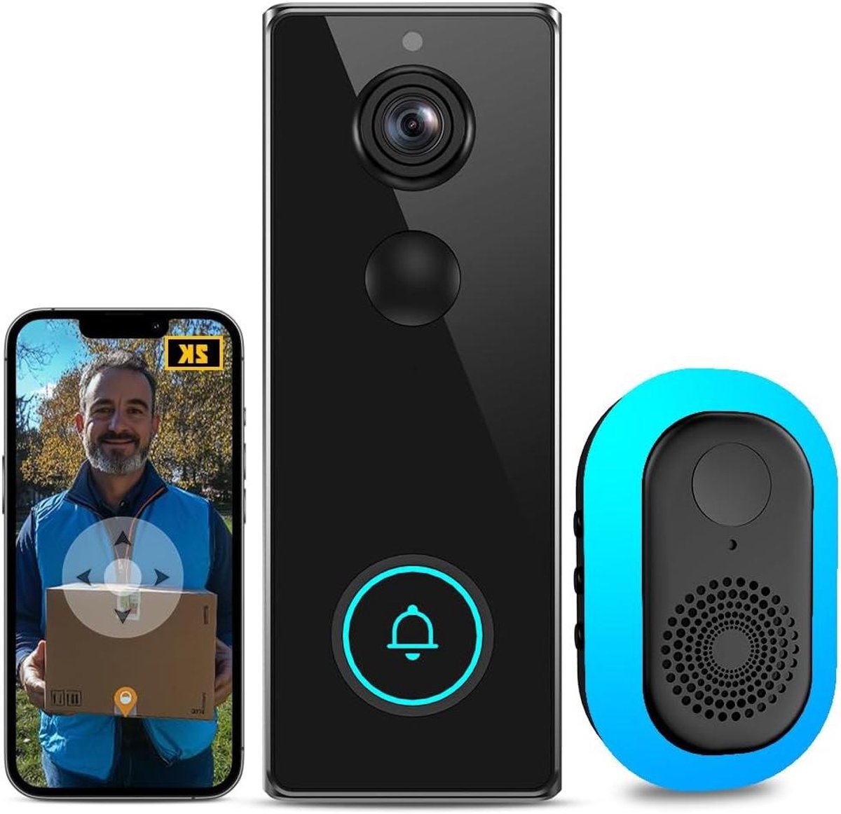 Video Deurbel - Camera Deurbel - Toegangscontrole Thuis - 180° Ultra-Wide Visie - 3MP HD Video - Zwart