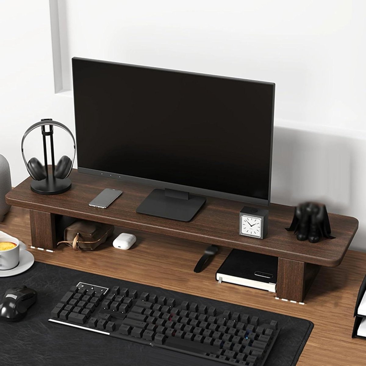 Monitor Verhoger - Bureau Organizer - Opgeruimd Bureau - Afneembare Poten - 60 cm - Naturel Hout