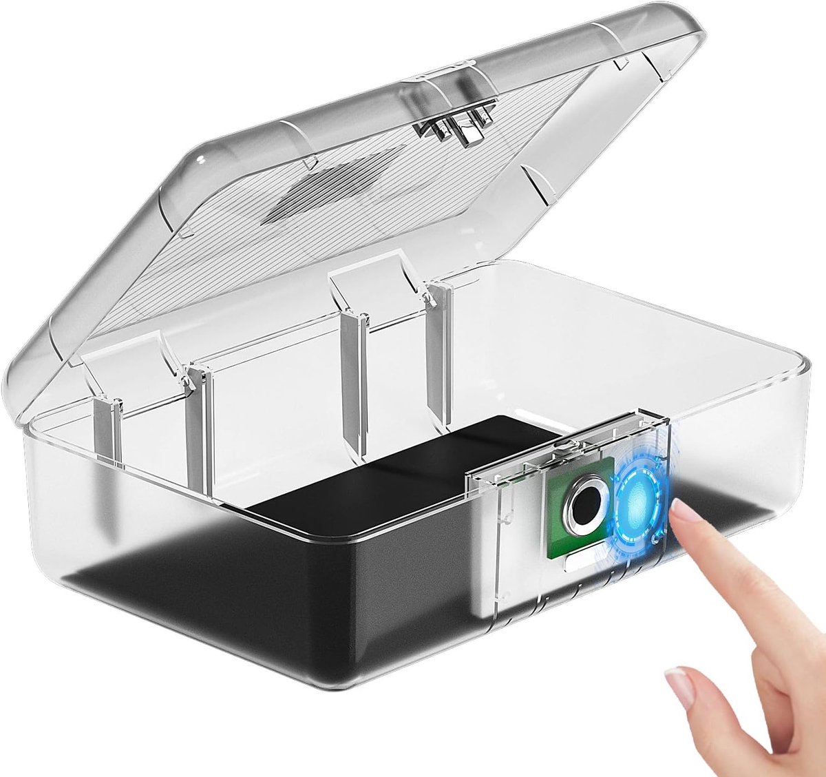 Kluis met Vingerafdruk - Veiligheidsbox - Waardevolle Spullen Opslag - Biometrische Ontgrendeling - 24 cm Diep - Transparant